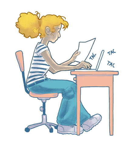 Personnage tapant sur un ordinateur